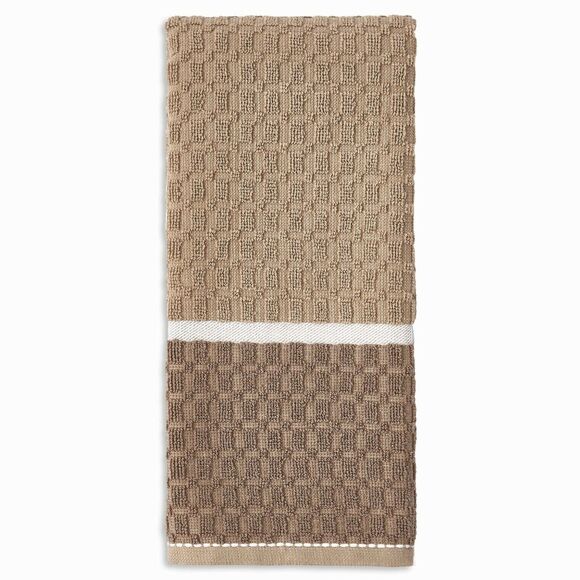 Siena Tan Brown Tan Kitchen Towels Cotton Contrasting Color Border 2-Pc Gift NEW - Picture 1 of 4